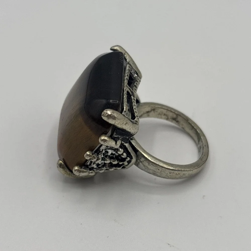 Sterling‎ Silver 925 SEMI-PRECIOUS STONE RING - TIGER'S EYE - Size 6